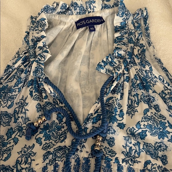 Anthropologie Ro’s Garden Sofia Maxi Dress Blue Floral Block Print Ruffle V Neck - Picture 5 of 5